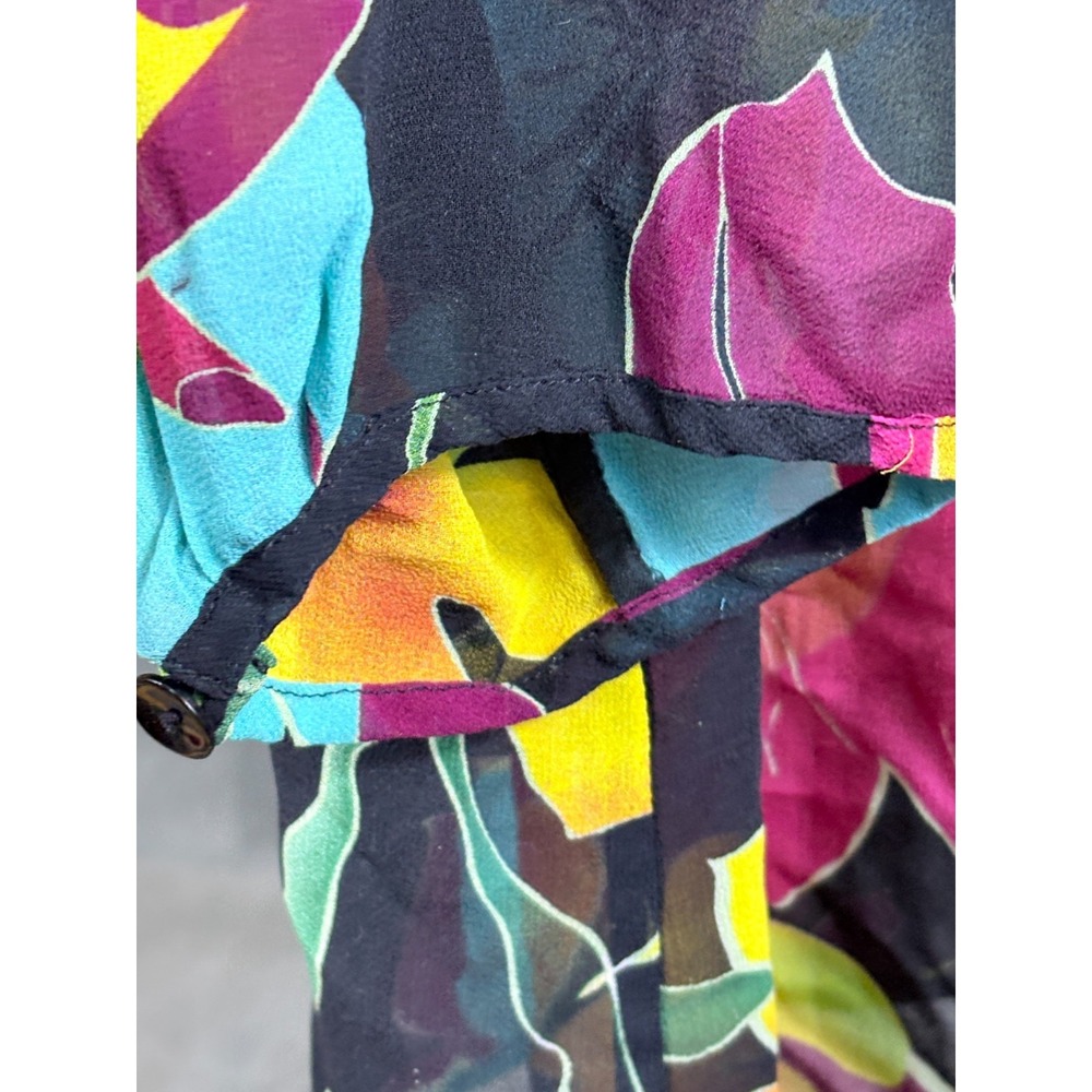 Soft Surroundings 3X Black Semi Sheer Tropical 3/4 Sleeve 100% Silk Blouse - Picture 14 of 15